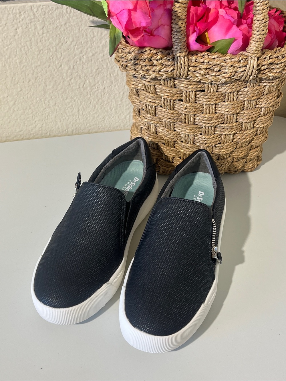 Dr. Scholl's Black Slip-On Casual Sneakers with White Sole